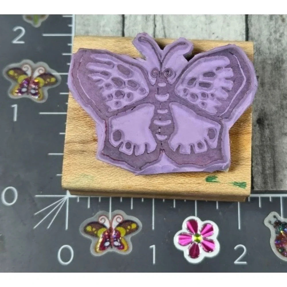 Butterfly Moth Detailed Insect Striped Rubber Stamp Wood #P63